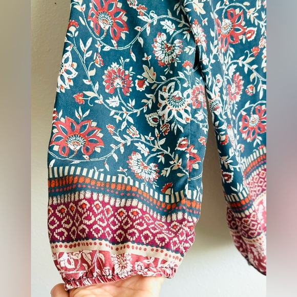 Beach Lunch Lounge size Large Navy Blue & Red Floral Boho Peasant Tunic Top - Picture 4 of 14